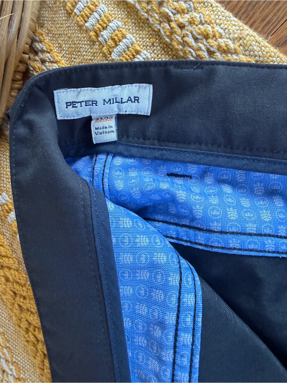 Peter Millar Black Pants with Blue Patterned Lining